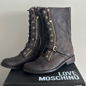 Love Moschino Dark Brown Combat Boots